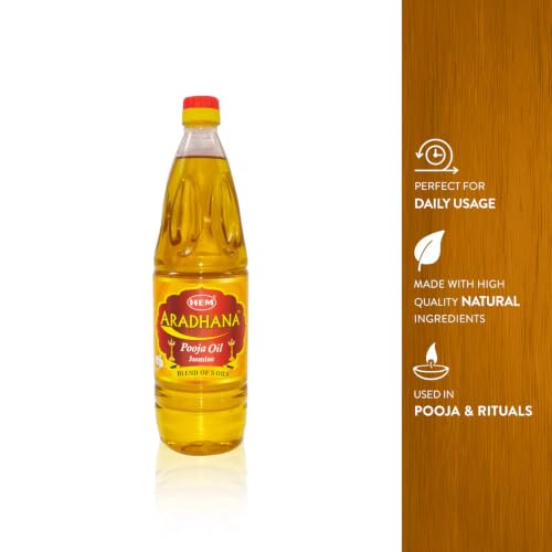 Image of Hem Aradhana Pooja Oil - 900ml (Pack of 5) | Blend of 5 Oils: Coconut, Til, Mahua, Jasmine & Rice Bran for Rituals, Lighting Diya | Lasting Flame & Pure Aroma | Ideal for Daily Puja & Ceremonies
