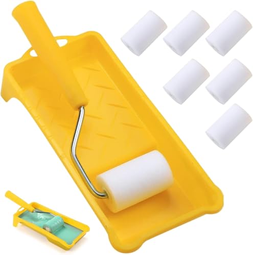 6Pcs 2 Inch Small Paint Roller Set,Foam Paint Roller Kit,Washable Reusable Touch Up Paint Roller for Walls Door,Cabinets,Deck Railing Painting