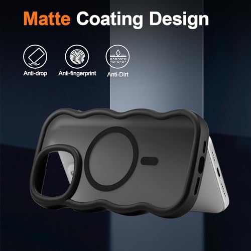 UEEBAI Magnetic for iPhone 16 Case, Cute Cover Compatible with MagSafe, 2025 Transparent Clear Wave Design Wavy Frame Matte Phone Case, Black - Image 3
