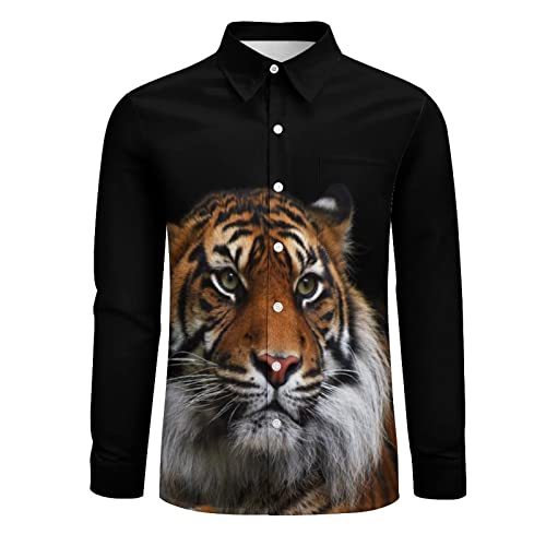 Tiger Men's Shirt Regular Fit Casual Tops Button Down Long-Sleeve with Pocket3