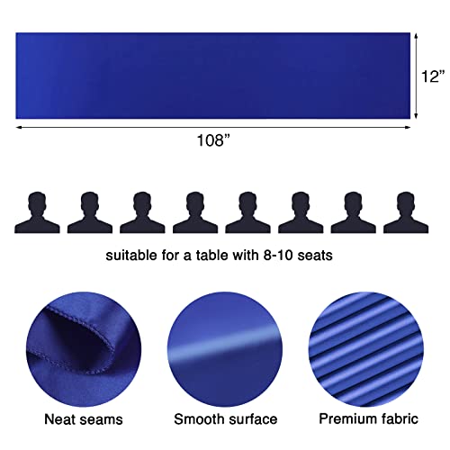 Weltrxe 6 Pack Blue Satin Table Runner 12 X 108 Inch Long Wedding Satin Silk Table Runner For Wedding Reception, Baby/Bridal Shower, Banquet, Graduations, Birthday Party Decorations Satin Chair Sashes #TOP2