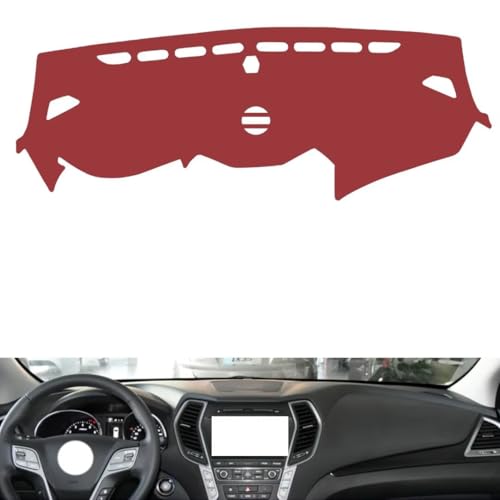 Leather Dash Board Cover mat Compatible with HyundaiHyundai New Santafe（Middle Speaker Hole） 2013-2017，Anti-Slip,Sun Protection Dashboard Cover-red