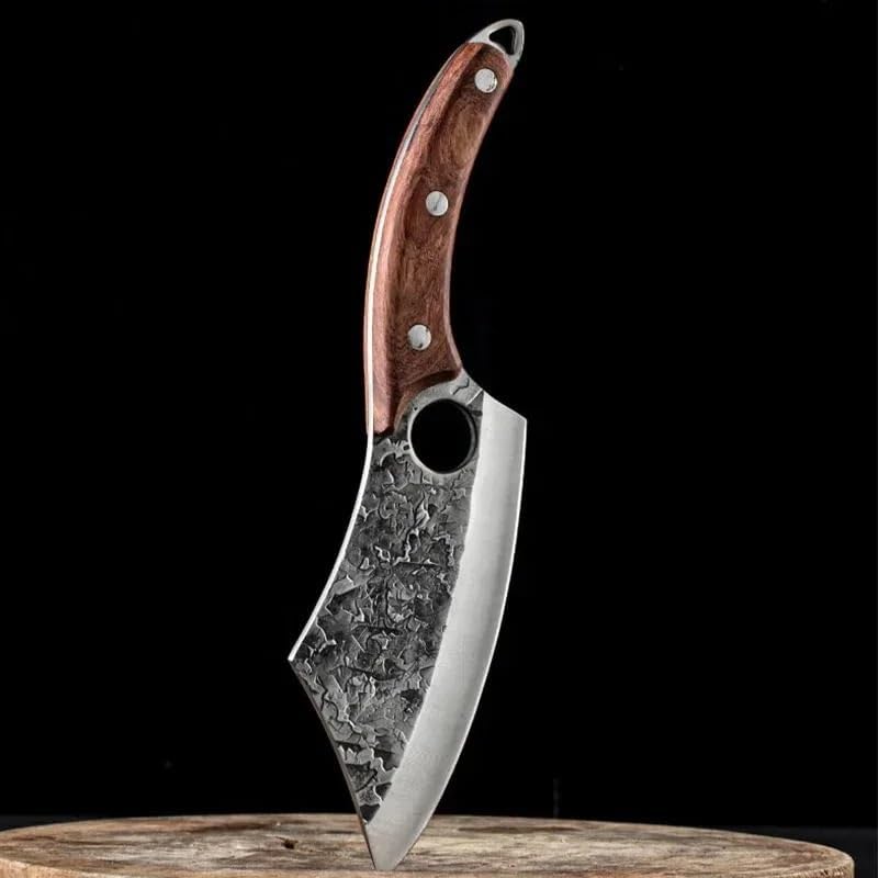 MAYiT Meat Cleaver Knife, 6.3 Inch Boning Knife Chef Cleaver Meat Chop Vegetable Kitchen Knives Hand Forge Blade Wood Handle Barbecue Knife Utility Cleaver