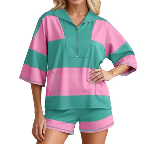 Elegante traje corto para mujer para uso diario. Diseño de cuello en V con rayas. Perfecto para atuendos casuales de verano. Fácil de cuidar. Versátil para actividades de ocio y Mujer Yoga Ropa