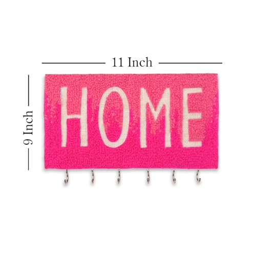 Image of picknMAKE DIY Embroidery Keychain Holder Kit - MDF Base with Pre-Printed Home Design, Pink Wool for Embroidery, 6 Hooks, Glue, Hinges, and All-Inclusive Craft Materials