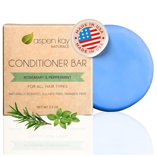 Aspen Kay Naturals Conditioner Bar, Made With Natural & Organic Ingredients, All Hair Types including frizzy hair, 2.3 Ounce Bar. (Rosemary & Peppermint)