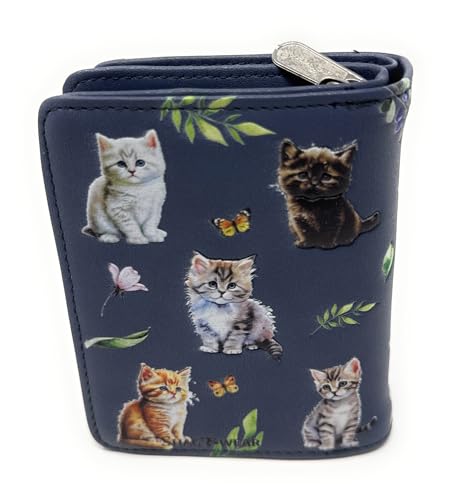 Shag Wear Kitten Garden Small Wallet for Women and Teen Girls Vegan Faux Leather Dark Grey 4.5"2