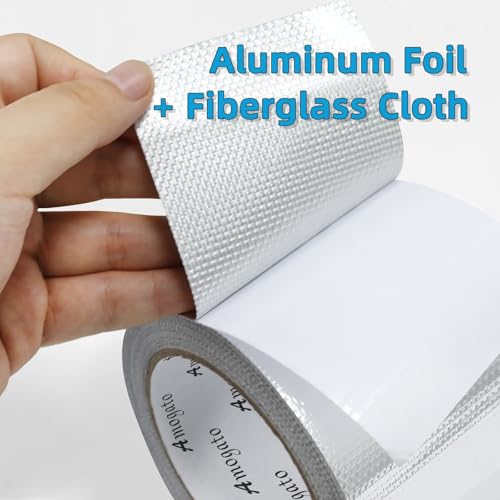 Image of Fiberglass Aluminum Foil Tape - 3 inch x 66 Feet, Self-Adhesive Fiberglass Heat Shield Tape, Silver Heat Resistant Tape, Reflective Aluminum Foil Tape for HVAC, Auto, Insulation, Repair