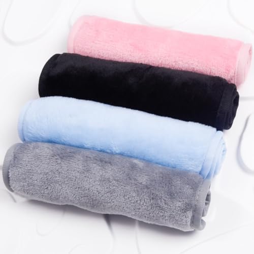 4 Pack Make Up Remover Doek, 40 x 20 CM Flanellen Gezichtsdoek Gezichtsdoekjes voor Gevoelige Huid Make-up Verwijderen (Zwart+Roze+Blauw+Grijs)