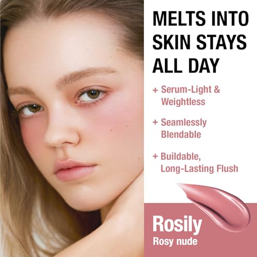 Image of DEAR DAHLIA Petal Drop Liquid Blush (Rosily) - US Exclusive Color, Natural Dewy Glow Serum Blush, Buildable & Blendable, Sheer Watercolor Finish, Vegan Korean Makeup for Cheeks, 0.14 oz