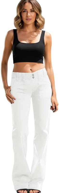 Wide Leg Pants for Women Business Casual Low Rise Straight Leg Bootcut Pants Jeans Trendy with Pockets