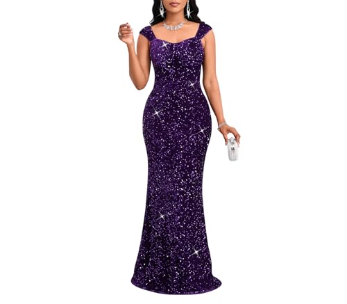 Women Sexy Sequin Off Shoulder Bodycon Evening Maxi Dress