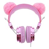 POPETPOP Headset Over Ear mit Mikrofon Flauschige Katzenohren Strass Pailletten Frostsicheres HiFi Kabel Kopfhörer für Mädchen und Jungen Zufällige Farbe