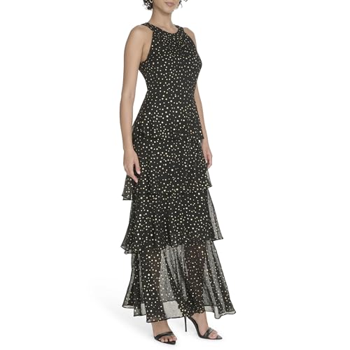 Image of Tommy Hilfiger Women's Sleeveless Halter Neck Tiered Skirt Maxi Dress