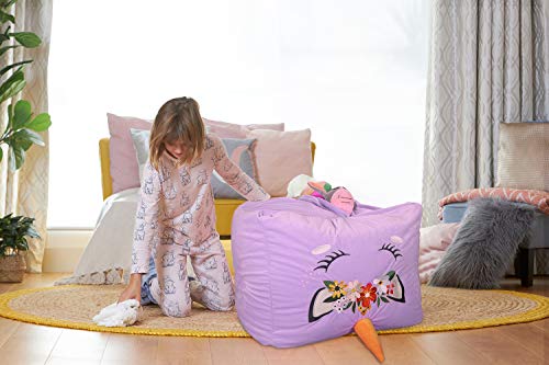 Aubliss Unicorn Stuffed Animal Storage Bean Bag Chairs For Kids, Velvet Extra Soft Beanbag Chair Cover, X-Large Stuffable Zipper Bean Bag For Organizing Plush Toys Boys Girls,Purple Floral #TOP7