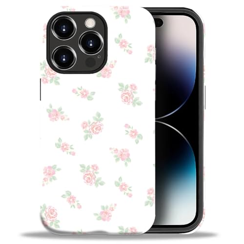 ANLUN STORE Case for iPhone 14 Pro Max,Hybrid Dual Protection Soft TPU + Hard PC Shockproof Cover, Anti-Scratch & Slim Protective Men Women Case for iPhone 14 Pro Max Cute Pink Floral Flower Design