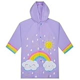 Puddle Play Kids Waterproof Rain Slicker Jacket, Purple Rainbow & Sunshine Design, Hooded with Snap Closure...