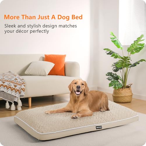 HMTOPE Orthopädisches Hundebett, Hundematte im Doppelstock-Design, Waschbar Hundekissen, Abnehmbar Hundekorb, 105 cm für Mittelgroße Hunde, Beige