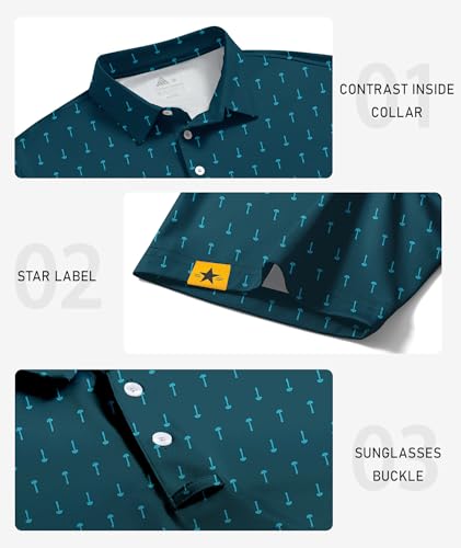 Image of ZITY Mens Golf Polo Shirts Short Sleeve UPF 50+ Performance Moisture Wicking Print Pattern Casual Collared Golf Shirt for Men