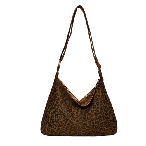 JcvPot Halbmond Tasche Damen, Leo Tasche Crossbody Bag Damen Groß, Leopardenmuster Hobo Tasche Braun, Moon Bag für Arbeit Reisen Uni, Alltagstasche mit Verstellbarem Gurt