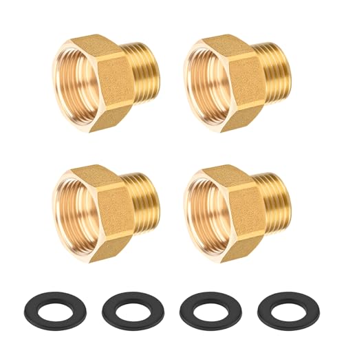 Reduzierstück 3/4 auf 1/2 Zoll Messing 4 Stück Adapter 1/2 auf 3/4 Zoll AG/IG mit Dichtungen 3/4 Zoll auf 1/2 Zoll Adapter für Sanitär und Garten