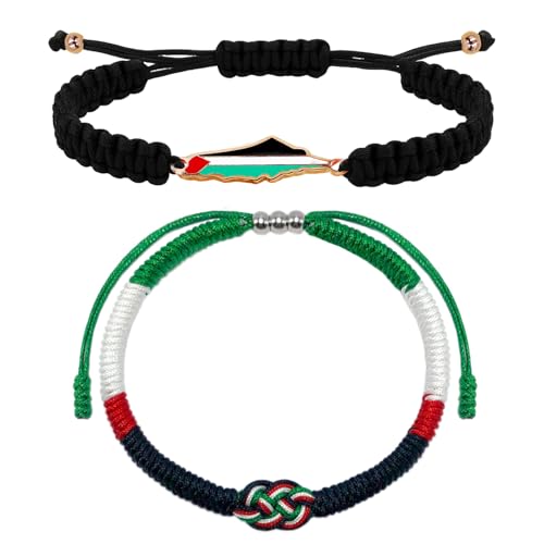 Nievajio 2 Pièces Bracelet avec drapeau palestinien, Réglables avec drapeau de la Palestine en cuir fait main pour hommes et femmes, accessoires bijoux