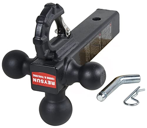 Image of Patented Forged Trailer Hitch Tri-Ball Hitch with Hook: 3 Sizes in 1 Tow Ball Hitch, Fits 2-inch Hitch Receiver, Secure Locking Mechanism, Matt Black