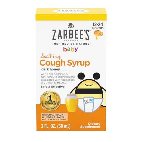 Image of Zarbee's Baby Soothing Honey Cough Syrup for Babies 12-24 Months, Safe & Effective Cough Syrup with Soothing Dark Honey for Occasional Coughs, Drug & Alcohol-Free, Peach & Honey, 2 fl. oz