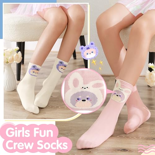 Image of EBMORE Kids Girls Boys Socks Cotton Crew Cute Animal Pattern Fashion Fun Novelty Socks 6 Pack