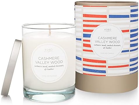 KOBO Cashmere Valley Wood Candle (11 oz) | 100% Pure Soy Candle | All Natural Scented Candle, Hand-Poured in USA | 80 Hour Long Burning Candles | Scented Candles for Home
