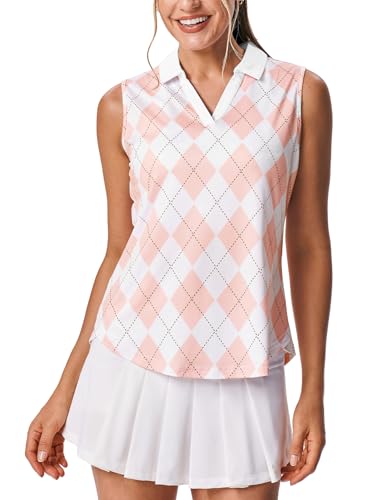 Image of BGOWATU Women's Sleeveless Golf Polo Shirts Collared V Neck Tennis Tank Tops UPF 50+ Quick Dry Lightweight