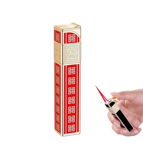 Encendedor de Gas metálico Largo de Alta Gama, a Prueba de Viento, Recargable con butano y Llama Ajustable, Mini encendedores portátiles for Acampar con Velas (sin Combustible).(Red)