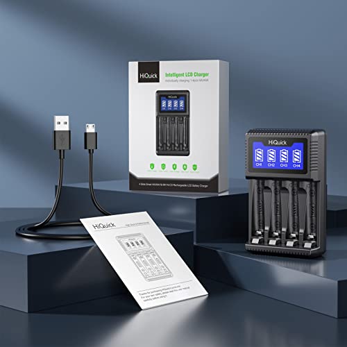 Hiquick 4 Bay Aa Aaa Battery Charger, Usb Input Fast Charging And Independent Charging Slot With Smart Lcd Display Battery Charger For 1.2V Nimh Nicd Rechargeable Aa/Aaa Batteries（Usb Cable Included） #TOP7