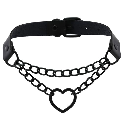 Vintage Love Heart Black Leather Choker Collar Body Chain Belt Set for Emo Gothic Cosplay Gifts2