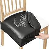 Smiry Waterproof Pu Leather Seat Covers for Dining Room Chairs Set of 4, Stretch Fit Removable Washable Kitchen Chair Seat Slipcovers Protector, No Rear Covers, Black