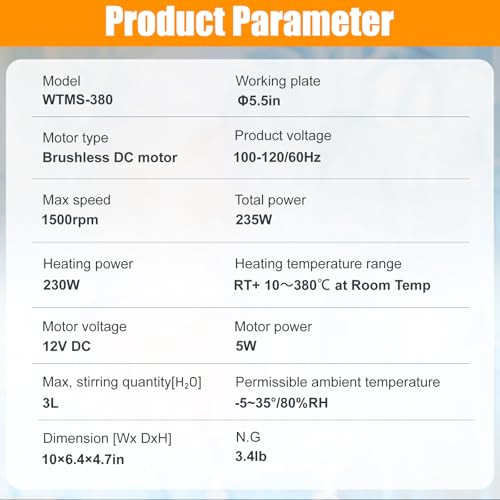 WEST TUNE Magnetic Stirrer Hot Plate Max 716℉/380℃, 3000mL Stirring Capacity Magnetic Stirrer with Heat, Magnetic Stirrer with 5.5 Inch Magnetic Stir Plate & 1500 RPM Magnetic Stirrer Hot Plate Mixer