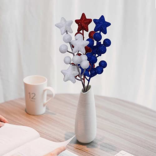Msuiint 12 Pcs Artificial Glitter Berries Stems, 8Inch White Red And Blue For 4Th Of July Decor Flowers Arangement Fake Berry Branch For Independence Day Decor Party Home Table #TOP3