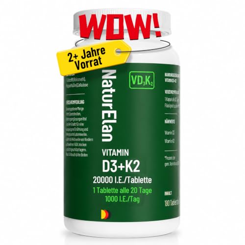 Vitamin d3 k2 hochdosiert 180 Tabletten mit Vitamin K2 MK7 200 mcg pro Dosis 1 Tablette alle 20 Tage einnehmen 2+ Jahre Vorrat Vegetarisch In Deutschland Produziert