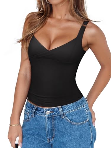 PINKMSTYLE Womens Wrap V Neck Spaghetti Strap Tank Tops Double Lined Tops for Going Out2