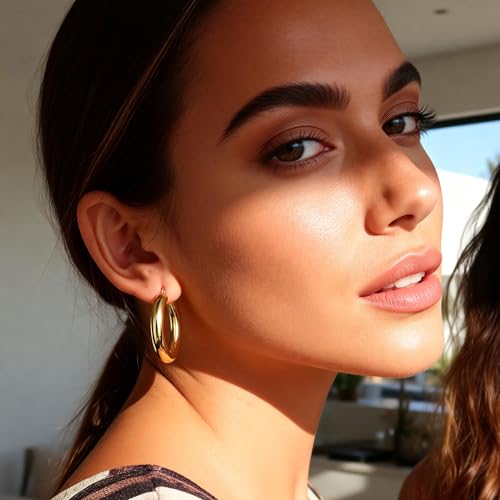 Image of Chunky Hoop Earrings for Women Small Huggie Hoops Earrings Fashion Jewelry