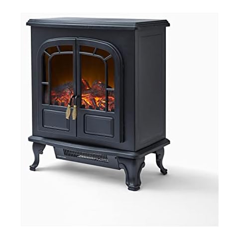 Warmlite WL46019 Wingham Log Effect Stove Fire with Realistic LED Flame Effect, Adjustable Thermostat, 2000W, Black Cover