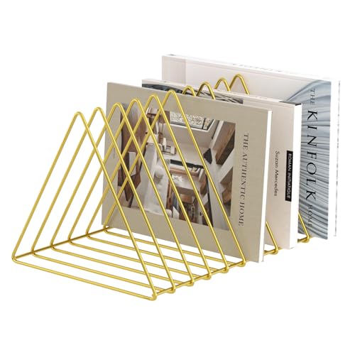 Urban Deco Triangle Desk Organizers Metal Wire Magazine Holder 10 Sections Decorative File Folder Organizer Vinyl Record Storage Office File Organizer For Desk - Gold Magazine File Holder