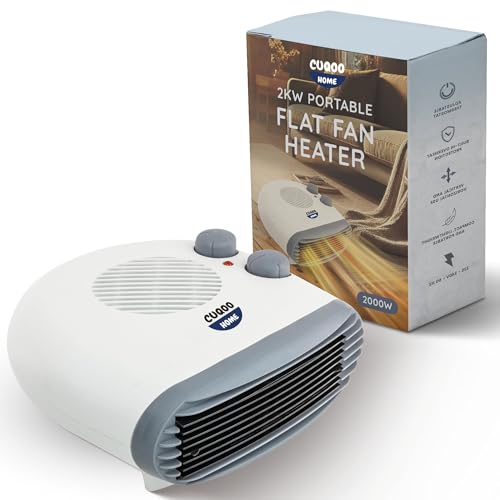 CUQOO Portable Flat Fan Heater – 2000W Room Heater with 3 Heat Settings and Overheat Protection, Horizontal Fan Heaters, Electric Space Warmer for Bedroom Indoor Use