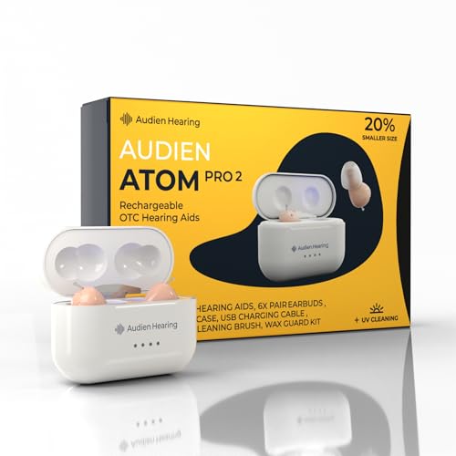 Audien Hearing ATOM PRO 2 Wireless Rechargeable OTC Hearing Aid, Premium Comfort Design & Nearly Invisible