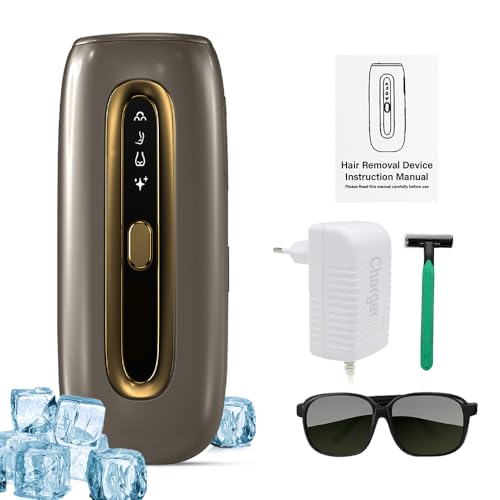 Herbishh IPL Laser Hair Removal, Painless Ice Cooling Technology - 999,999 Flashes, Hair Removal Machine with 4 Energy Levels, Skin Sensor & 4 Flash Modes, Sapphire Cooling, For Face & Body, Grey