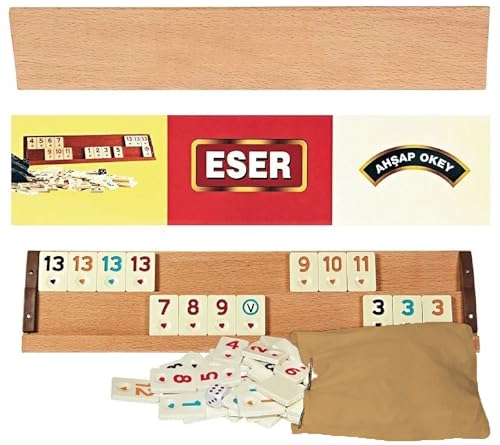 Juego Turkish Okey Rummy Cube con 4 soportes de madera miniatura 1
