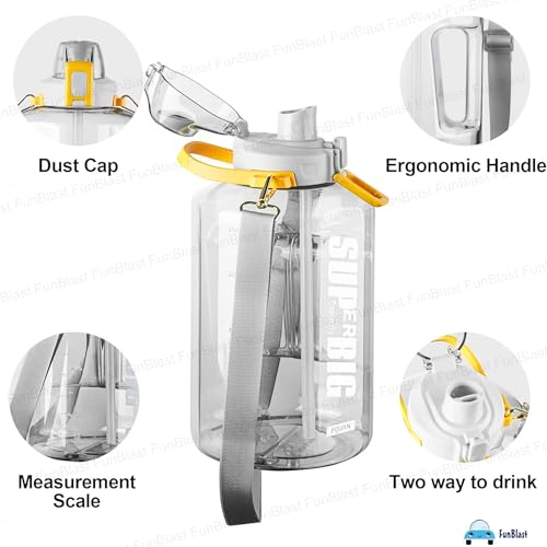 Image of FunBlast 2.5 Litre Large Capacity, BPA Free Sports Water Bottle /Protein Gallon Bottle, Leakproof | Gym, Sports, Protein Shaker, Water Bottle for Gym, Polycarbonate, Polypropylene,Multicolor (White)