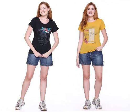 Image of Women's Cotton Half Sleeve Regular Fit T Shirt || Printed Tshirts for Women Pack of 2