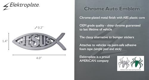 Image of Elektroplate Christian Jesus Fish OEM Chrome Emblem for Cars, Trucks, and All Auto | Universal Fit at 4.0 inch x 1.4 inch | Weatherproof