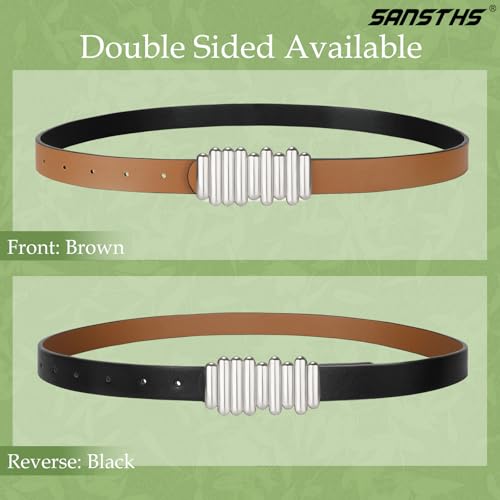 SANSTHS Skinny Reversible Belts for Women, Two-in-one Women Thin Belt for Dresses Jeans Pants with Gold Buckle